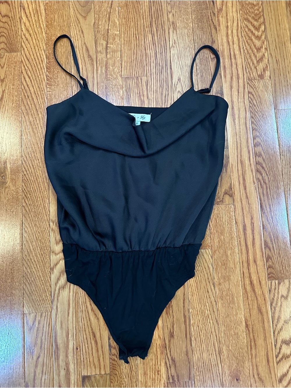 She & Sky black satin bodysuit tank top women’s size small EUC